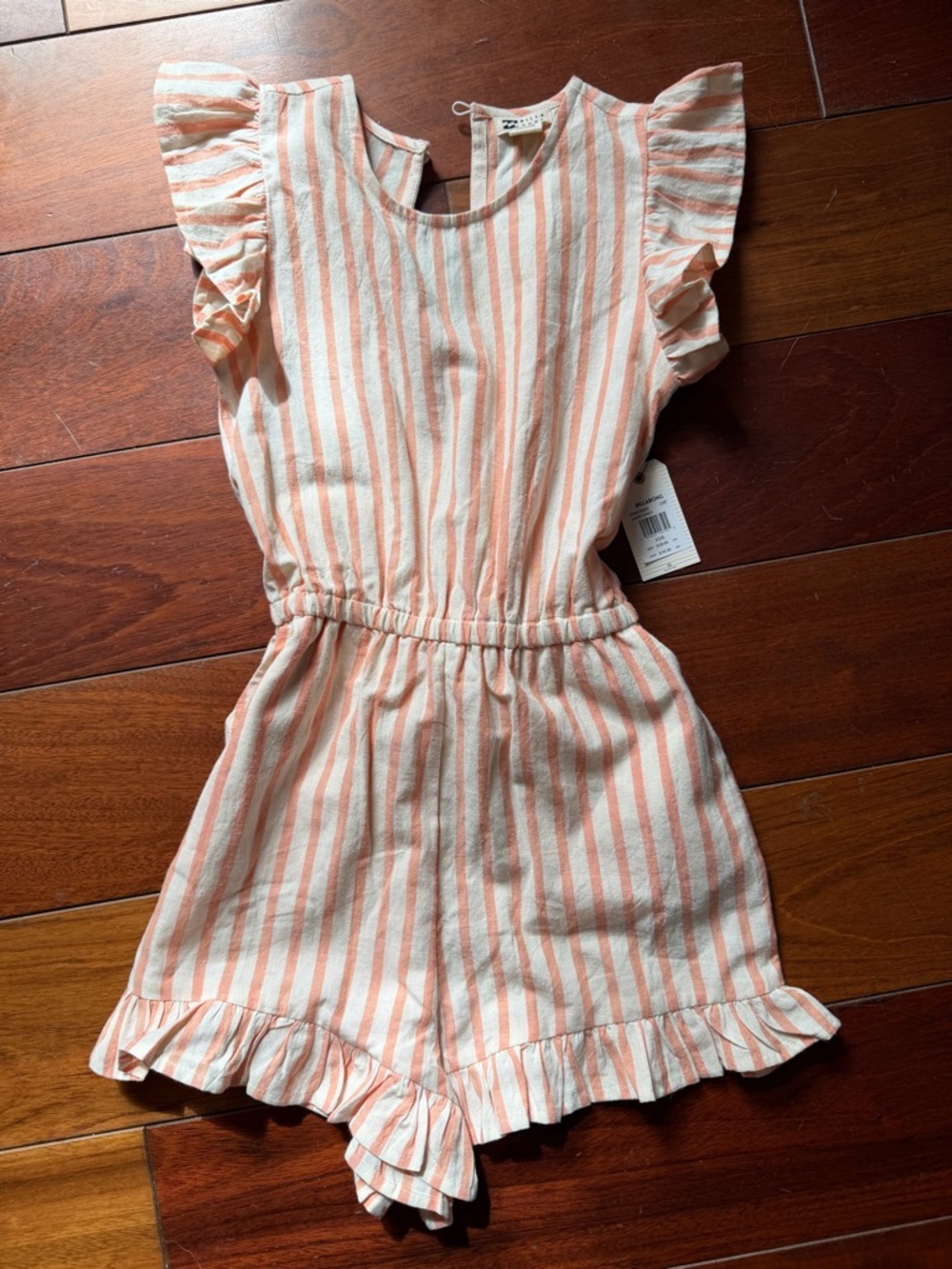 Billabong Girls Peach and White Striped Ruffle Romper